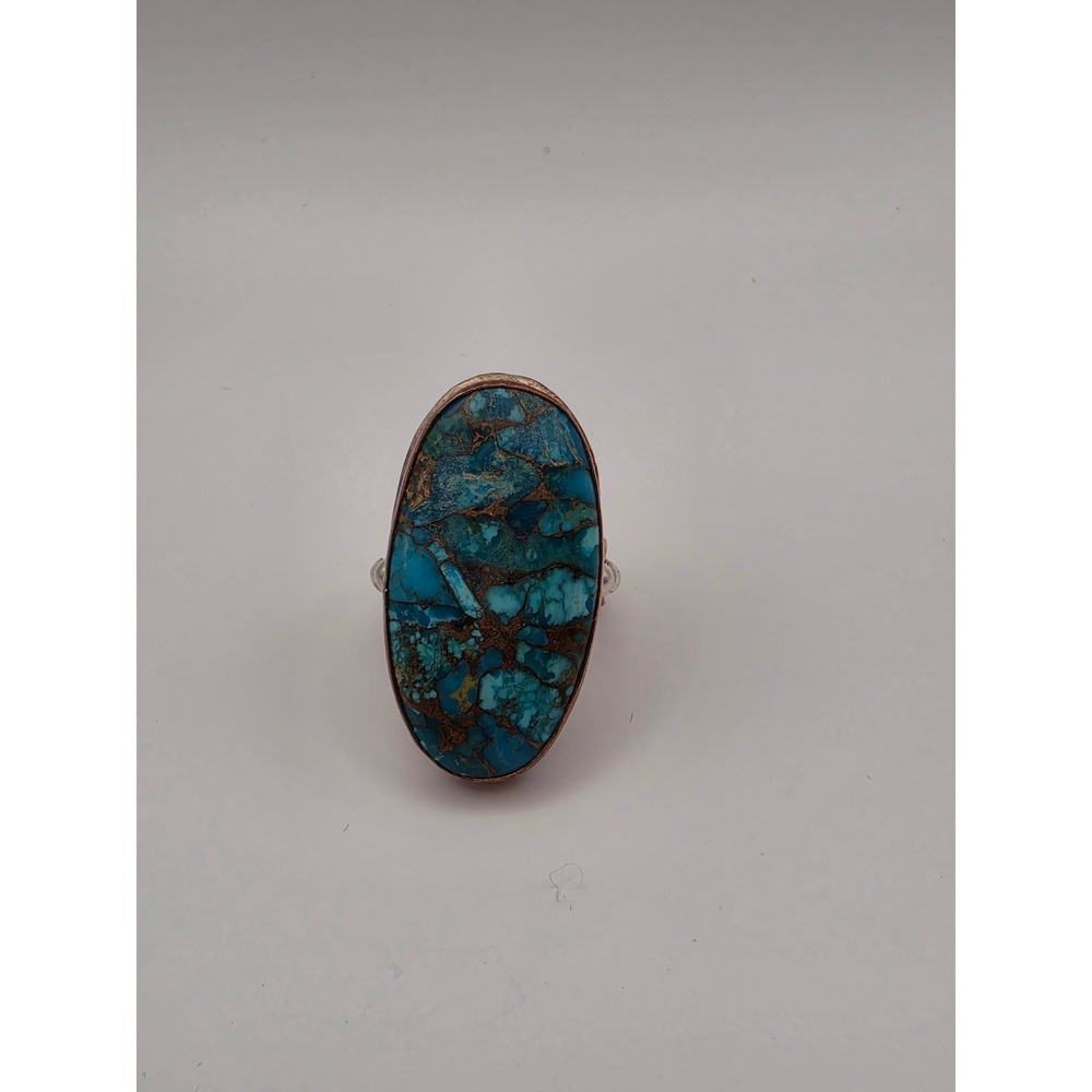 Tourmaline Crow Copper Turquoise Statement Ring Adjustable Artisan Handmade Boho